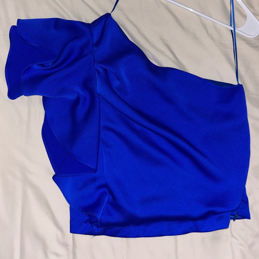 Glam Blue Asymmetrical Ruffled Camisole